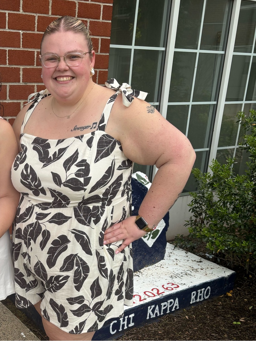 Black & White Leaf Print Romper with Tie Straps - Picture 1 of 4